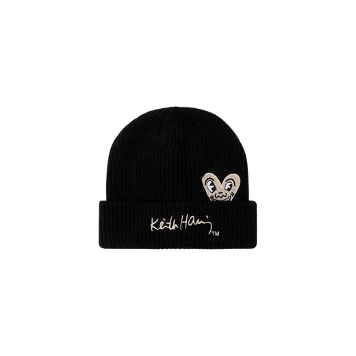 Keith Haring Flowers Icon Mens Beanie (Black/Taupe)